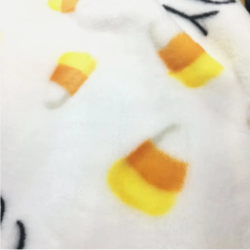Rae Dunn Halloween CANDY COMA MicroFleece Throw Blanket Orange Yellow Candy Corn